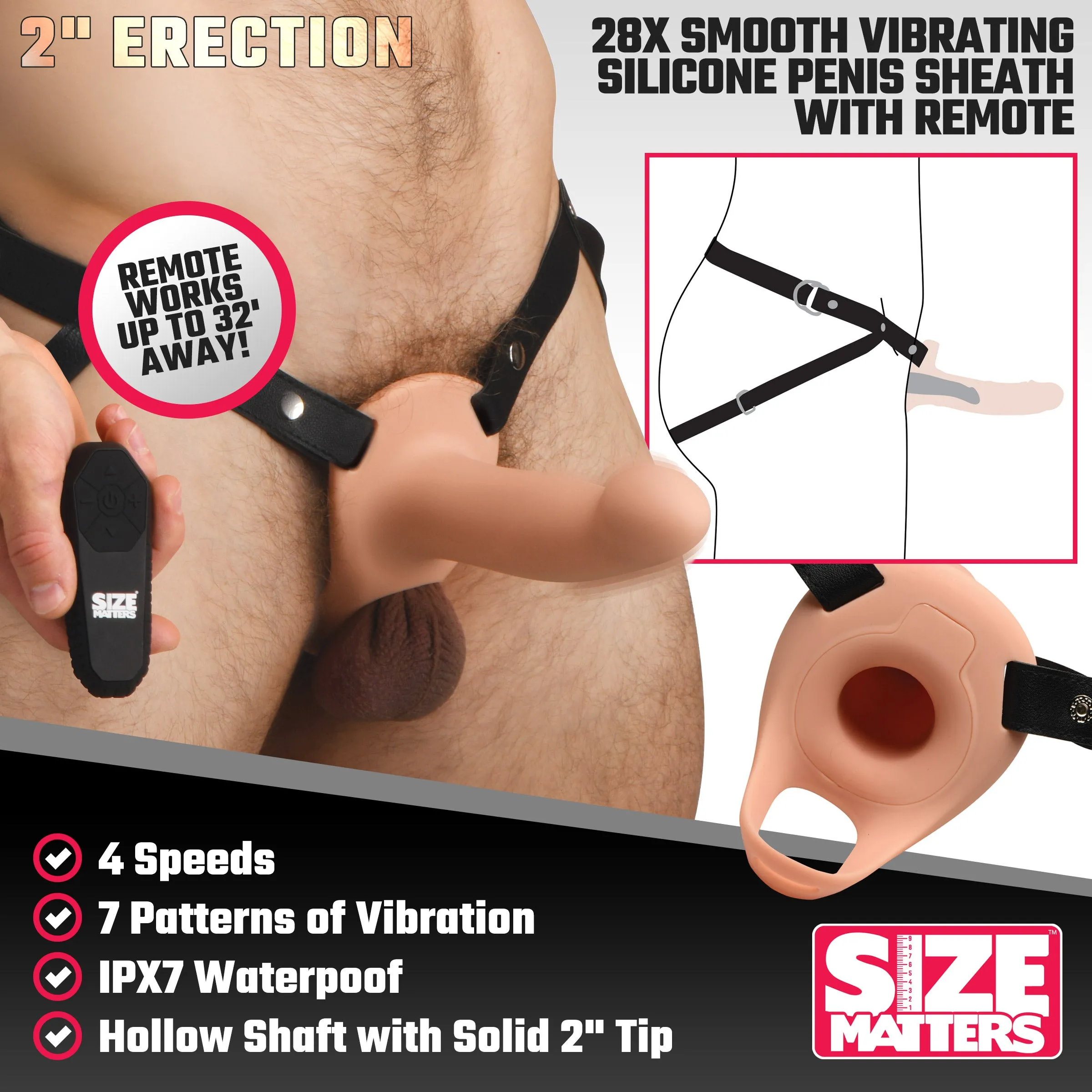 2 Inch Erection 28X Smooth Vibrating Silicone Penis Sheath with Remote