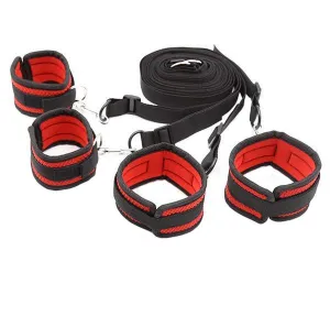 2384M      Lusty Pleasures Wrist and Ankle Cuffs with 4 Tie Down Tether Straps Set