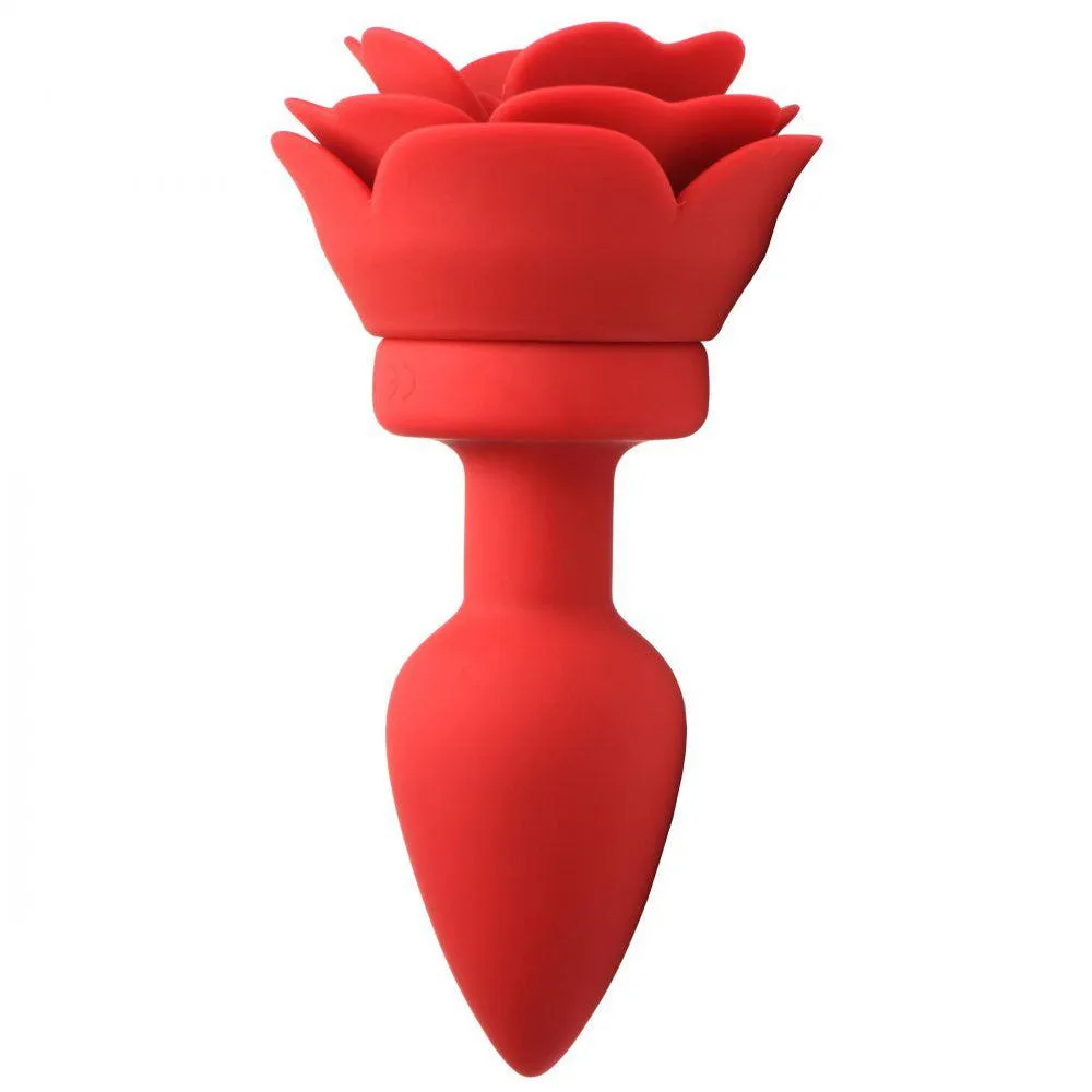 28x Silicone Vibrating Rose Anal Plug With Remote  - Medium