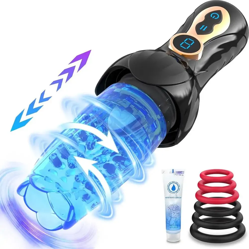 9 Rotating Thrusting Transparent Sleeve LED Display Automatic Male Stroker