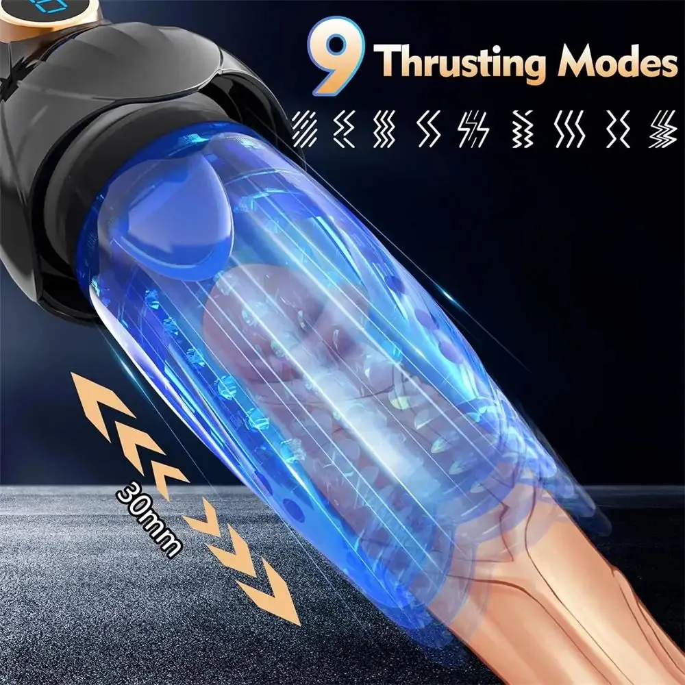 9 Rotating Thrusting Transparent Sleeve LED Display Automatic Male Stroker