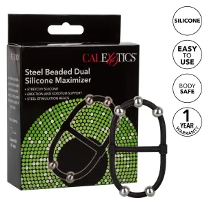 California Exotics - Steel Beaded Dual Silicone Maximizer Dual Cock Ring (Black)