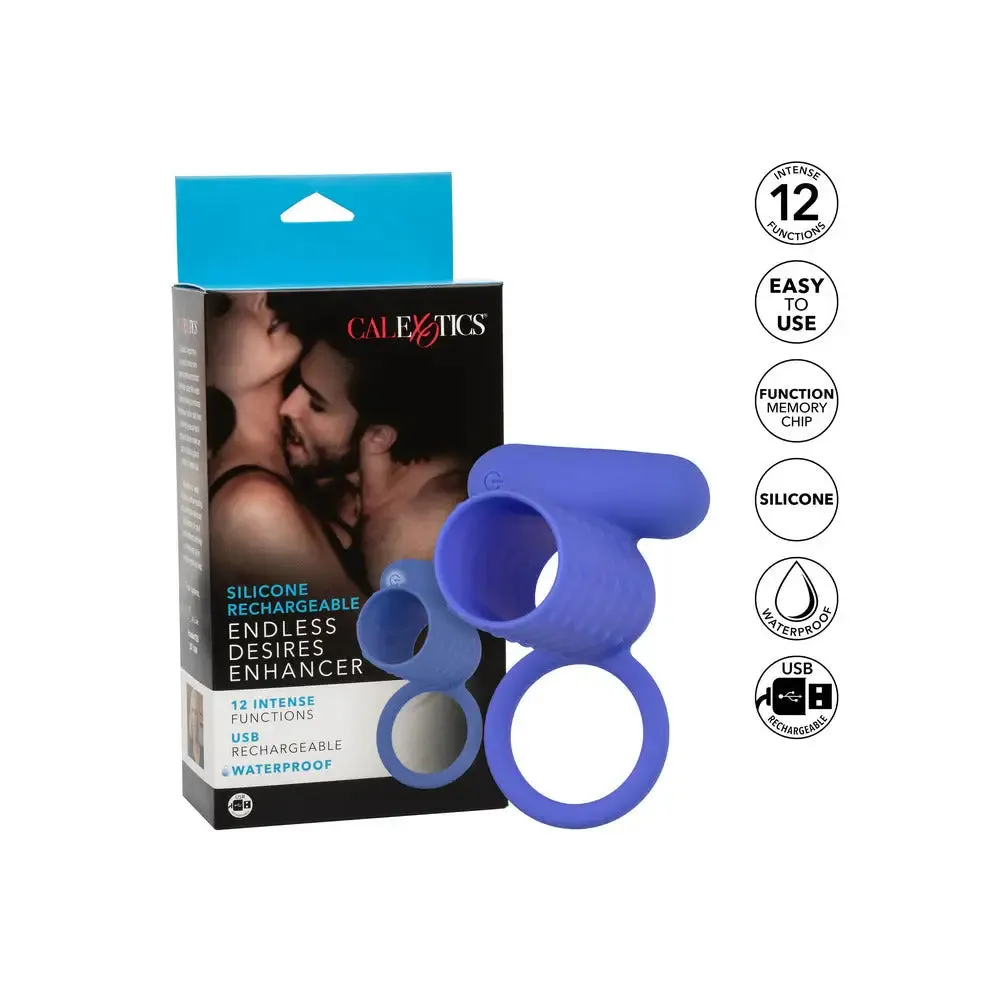 Colt Silicone Blue Rechargeable Vibrating Penis Sleeve with Cock Ring