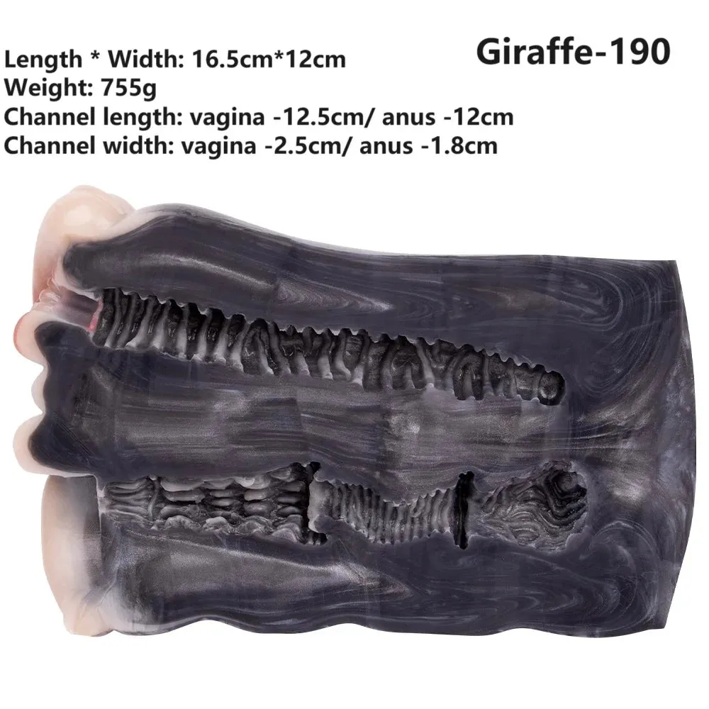 Giraffe Pocket Pussy Masturbation Cup - Silicone Double Anal Vagina Male Masturbator