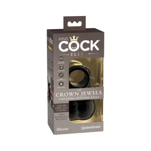 King Cock Elite The Crown Jewels Vibrating Swinging Balls - Black