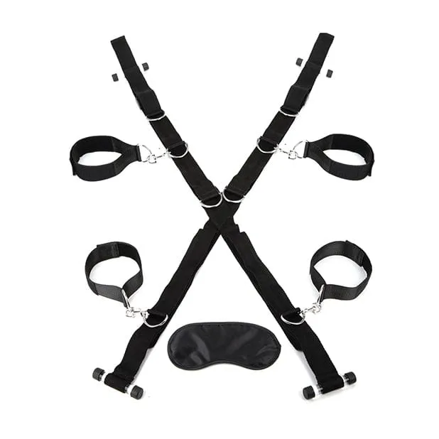 Lux Fetish - Over the Door Cross with 4 Universal Soft Restraint Cuff Set (Black)