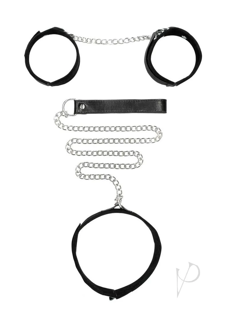 Ouch Velcro Collar Leash Hand Cuffs Blk