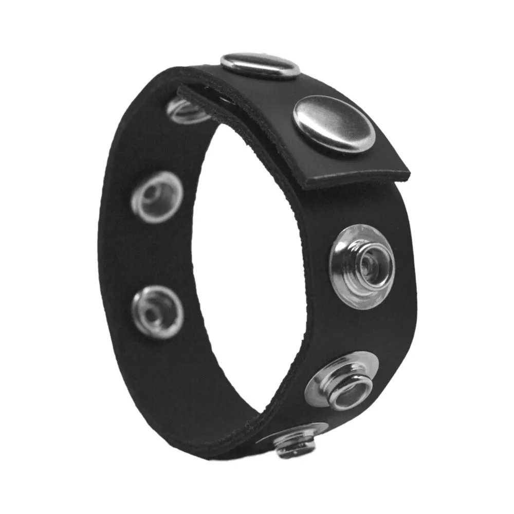 Rock Solid Adjustable Leather 5-Snap Cock Ring Black