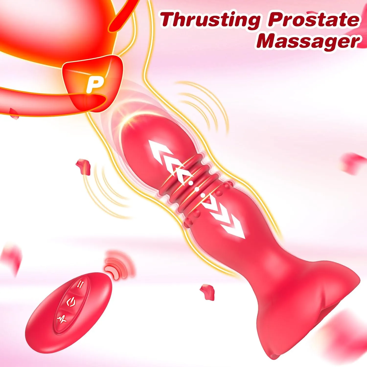 Rose Base Design Thrusting Anal Plug Vibrator