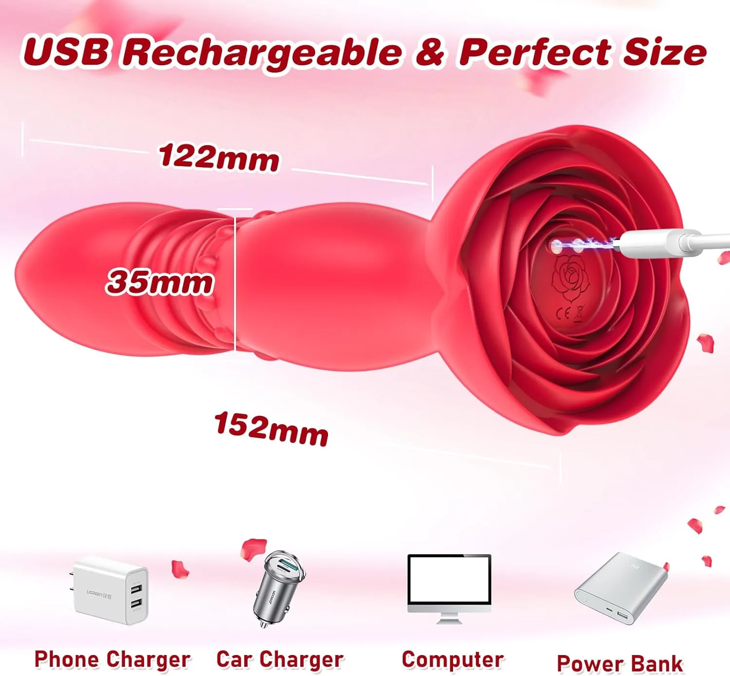 Rose Base Design Thrusting Anal Plug Vibrator