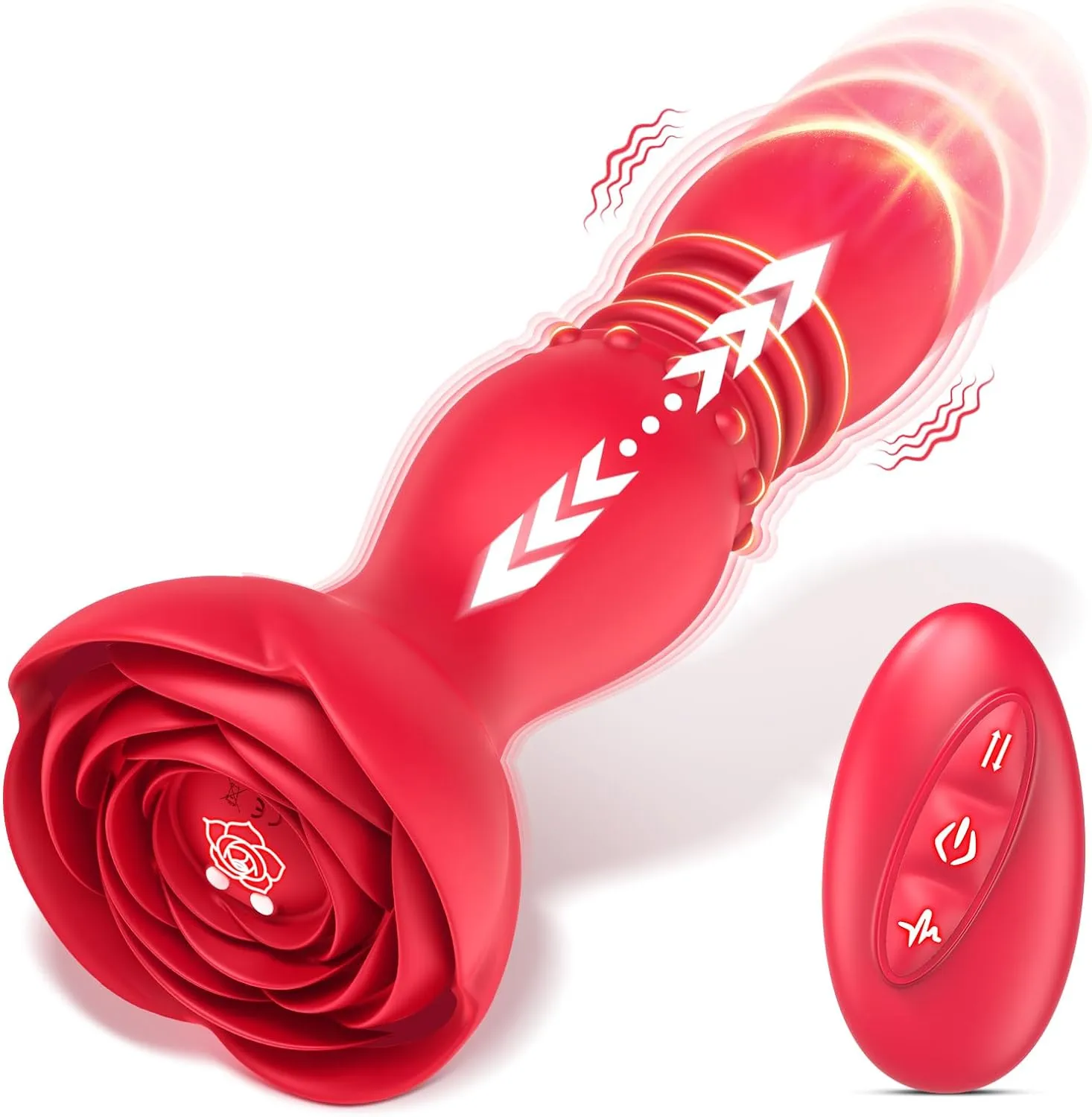 Rose Base Design Thrusting Anal Plug Vibrator