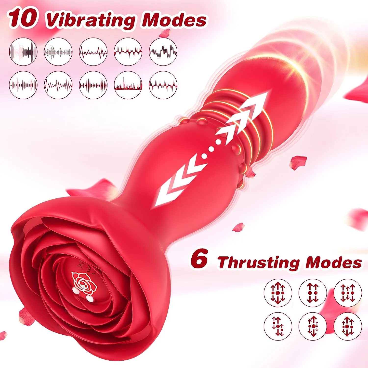 Rose Base Design Thrusting Anal Plug Vibrator