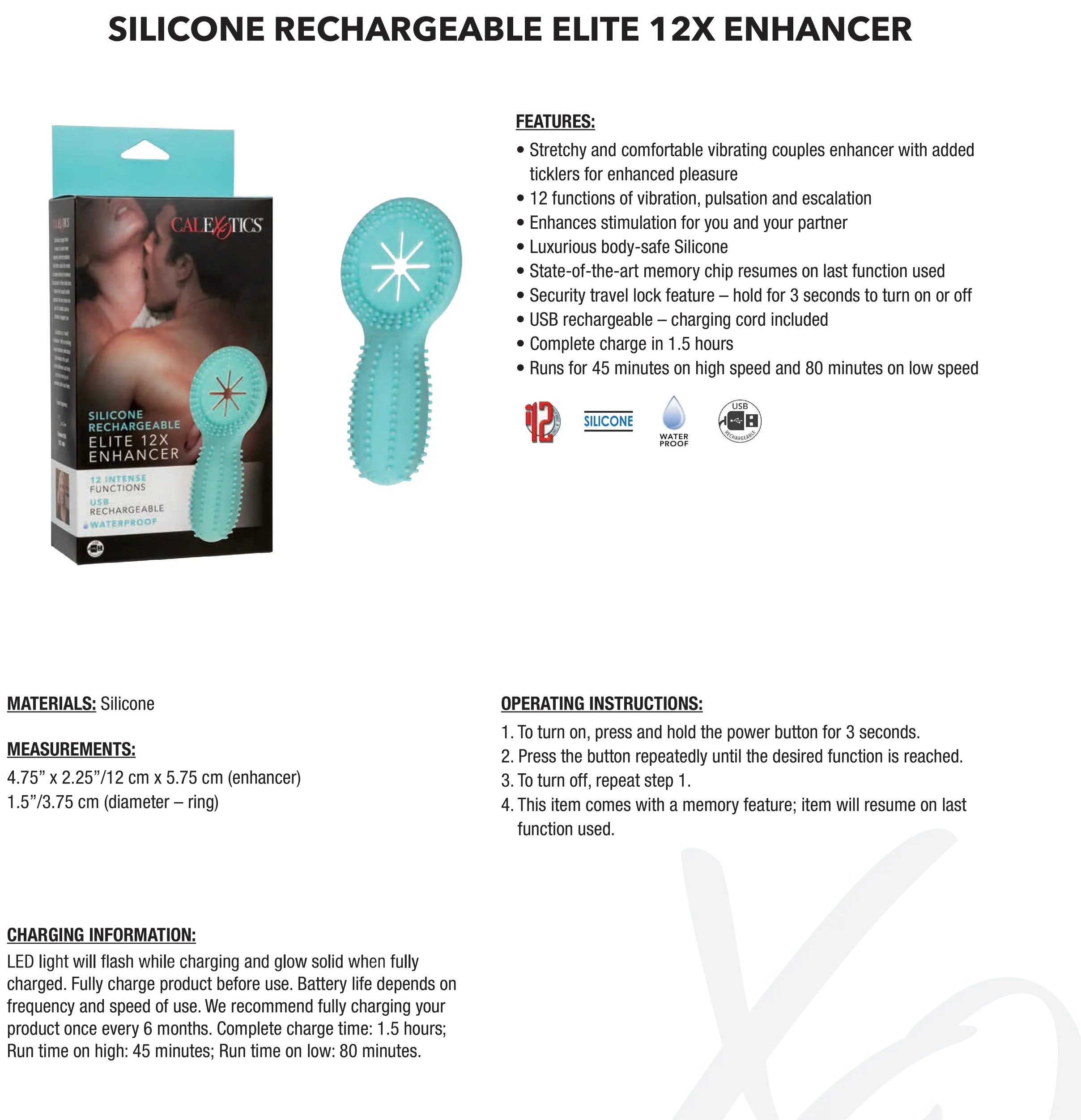 Silicone Rechargeable Elite 12X Enhancer