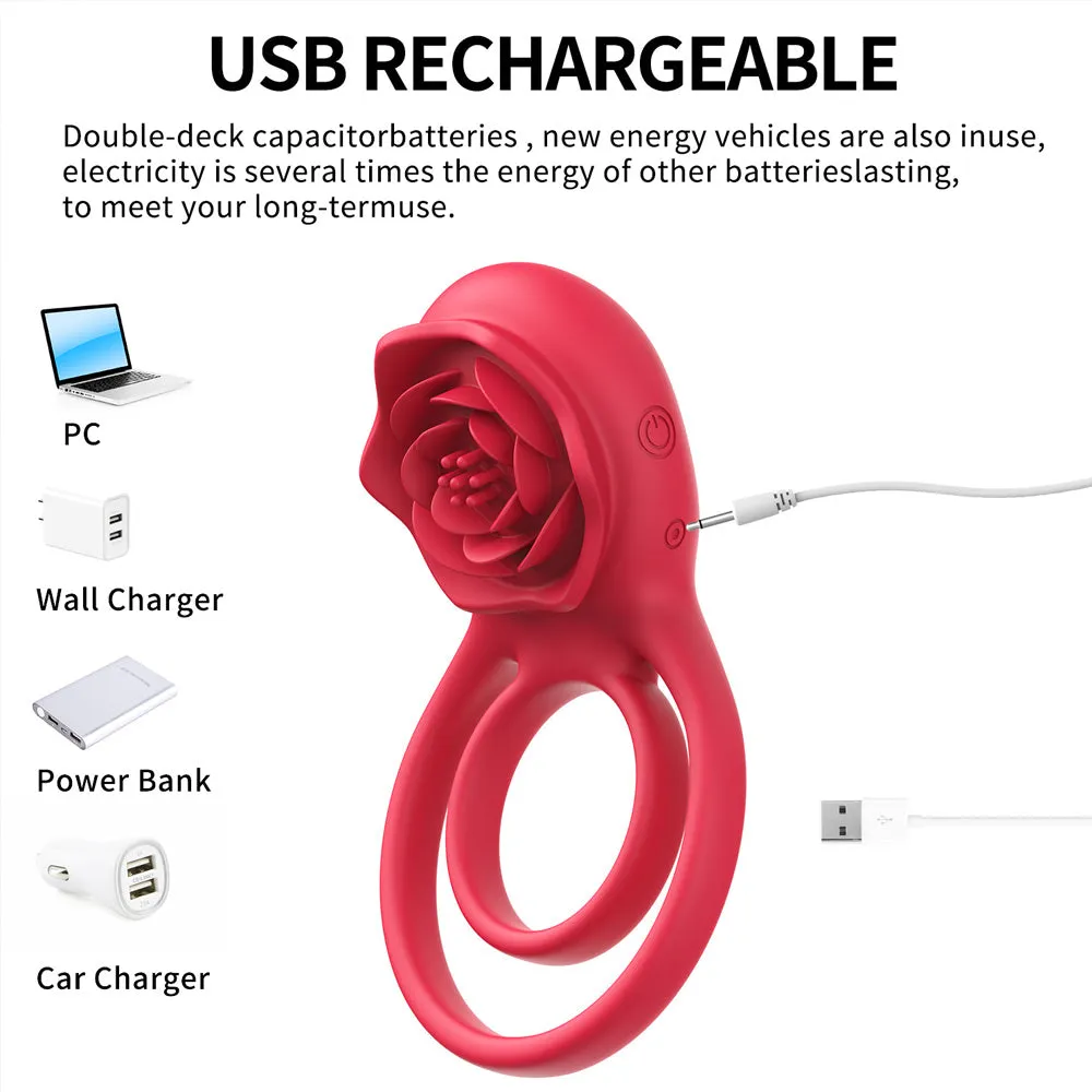 Vibrating Cock Ring Rose Vibrator Clitoral Stimulator for Couples