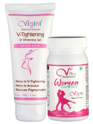 Vigini Vaginal V Tightening Whitening & Moisturizing Cream Gel & Performance Sexual Arousal Regain Increase Stamina Power Boster Capsules Testosterone Vigour Vitality Enhance For Women-100ml 30Caps